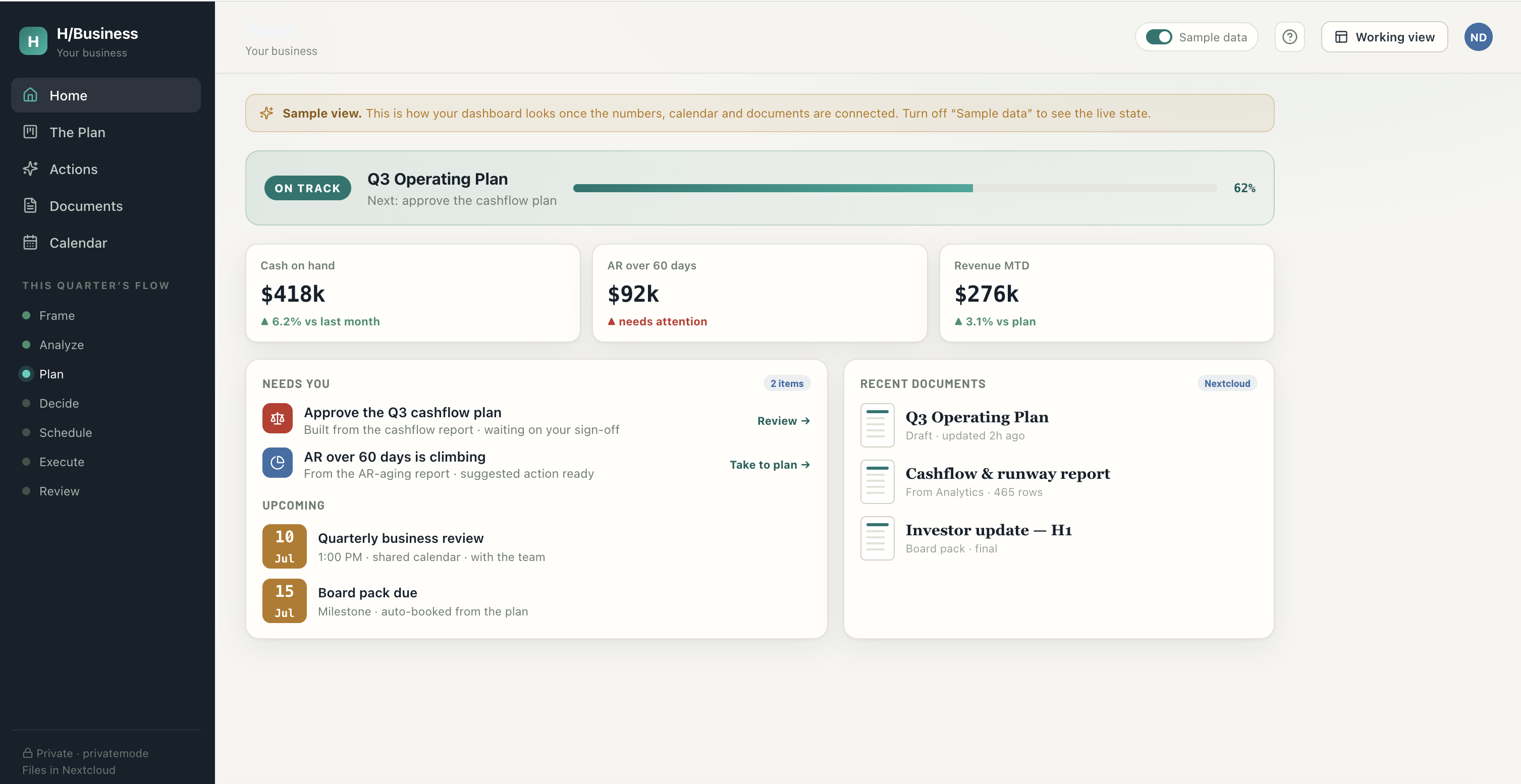H/Business dashboard preview